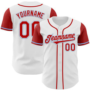 Custom White Red-Light Blue Authentic Two Tone Baseball Jersey