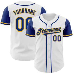 Custom White Royal-Gold Authentic Two Tone Baseball Jersey