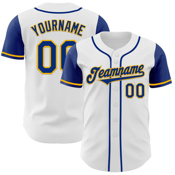 Custom White Royal-Gold Authentic Two Tone Baseball Jersey