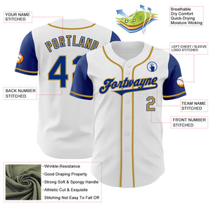 Custom White Royal-Old Gold Authentic Two Tone Baseball Jersey