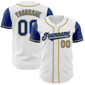 Custom White Royal-Old Gold Authentic Two Tone Baseball Jersey