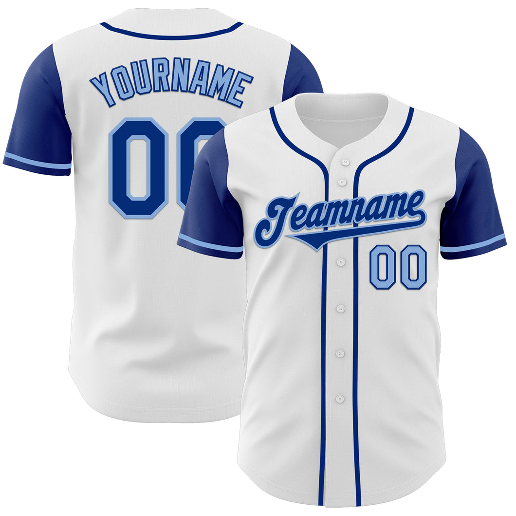 Custom White Royal-Light Blue Authentic Two Tone Baseball Jersey