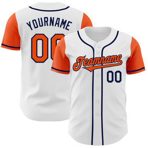 Custom White Orange-Navy Authentic Two Tone Baseball Jersey