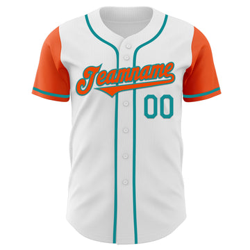 Custom White Orange-Teal Authentic Two Tone Baseball Jersey