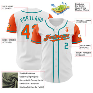 Custom White Orange-Teal Authentic Two Tone Baseball Jersey