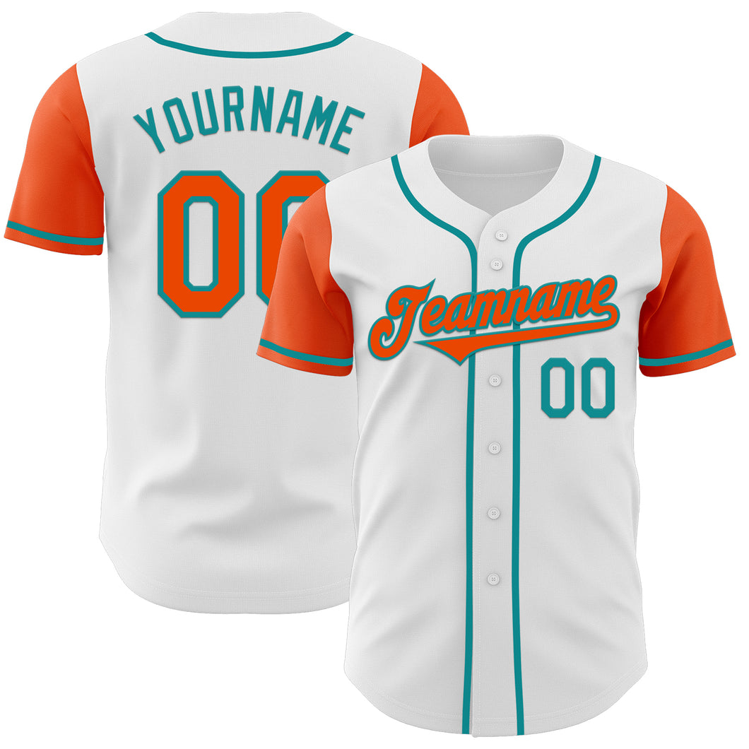 Custom White Orange-Teal Authentic Two Tone Baseball Jersey