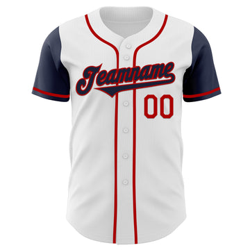 Custom White Navy-Red Authentic Two Tone Baseball Jersey