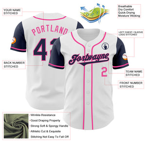 Custom White Navy-Pink Authentic Two Tone Baseball Jersey