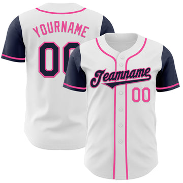 Custom White Navy-Pink Authentic Two Tone Baseball Jersey