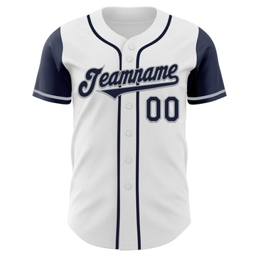 Custom White Navy-Gray Authentic Two Tone Baseball Jersey