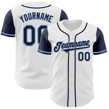 Custom White Navy-Light Blue Authentic Two Tone Baseball Jersey