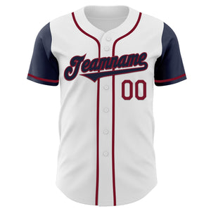 Custom White Navy-Crimson Authentic Two Tone Baseball Jersey