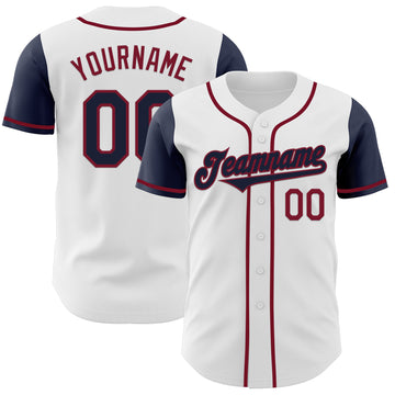 Custom White Navy-Crimson Authentic Two Tone Baseball Jersey