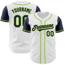 Загрузить изображение в средство просмотра галереи, Custom White Navy-Neon Green Authentic Two Tone Baseball Jersey
