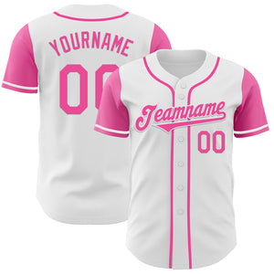 Custom White Pink Authentic Two Tone Baseball Jersey