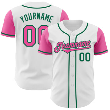 Custom White Pink-Kelly Green Authentic Two Tone Baseball Jersey