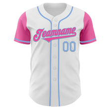 Load image into Gallery viewer, Custom White Pink-Light Blue Authentic Two Tone Baseball Jersey
