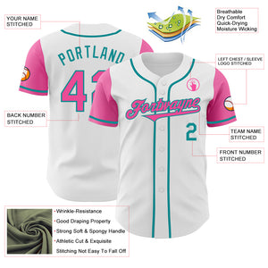 Custom White Pink-Teal Authentic Two Tone Baseball Jersey