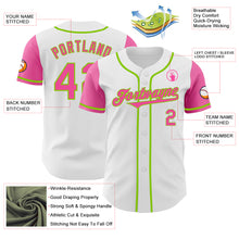 Load image into Gallery viewer, Custom White Pink-Neon Green Authentic Two Tone Baseball Jersey
