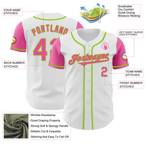 Custom White Pink-Neon Green Authentic Two Tone Baseball Jersey