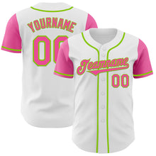 Load image into Gallery viewer, Custom White Pink-Neon Green Authentic Two Tone Baseball Jersey
