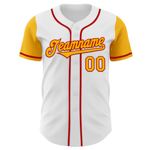 Custom White Gold-Red Authentic Two Tone Baseball Jersey