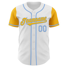 Laden Sie das Bild in den Galerie-Viewer, Custom White Gold-Light Blue Authentic Two Tone Baseball Jersey
