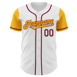 Custom White Gold-Crimson Authentic Two Tone Baseball Jersey