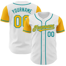 Laden Sie das Bild in den Galerie-Viewer, Custom White Gold-Teal Authentic Two Tone Baseball Jersey
