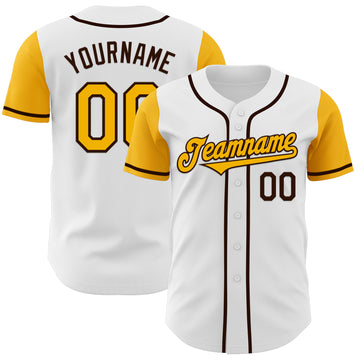 Custom White Gold-Brown Authentic Two Tone Baseball Jersey