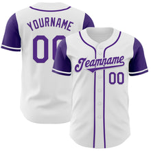 Load image into Gallery viewer, Custom White Purple Authentic Two Tone Baseball Jersey
