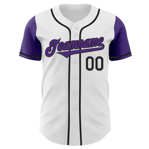 Custom White Purple-Black Authentic Two Tone Baseball Jersey