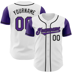 Custom White Purple-Black Authentic Two Tone Baseball Jersey