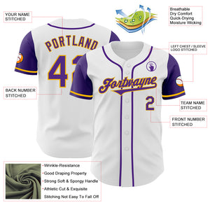 Custom White Purple-Gold Authentic Two Tone Baseball Jersey