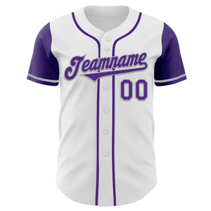 Custom White Purple-Gray Authentic Two Tone Baseball Jersey