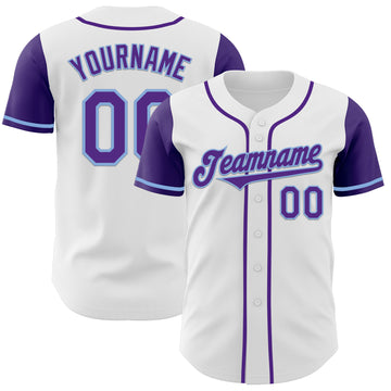 Custom White Purple-Light Blue Authentic Two Tone Baseball Jersey