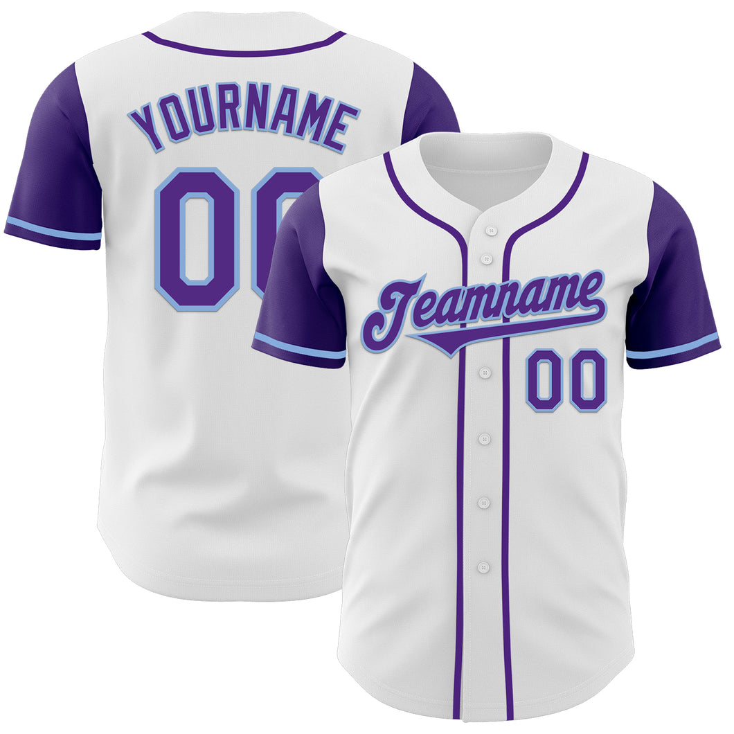 Custom White Purple-Light Blue Authentic Two Tone Baseball Jersey