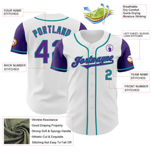 Custom White Purple-Teal Authentic Two Tone Baseball Jersey