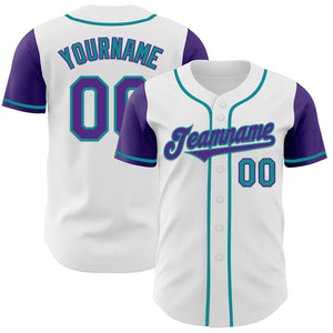 Custom White Purple-Teal Authentic Two Tone Baseball Jersey