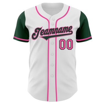 Custom White Green-Pink Authentic Two Tone Baseball Jersey