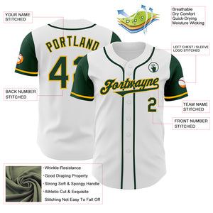 Custom White Green-Gold Authentic Two Tone Baseball Jersey