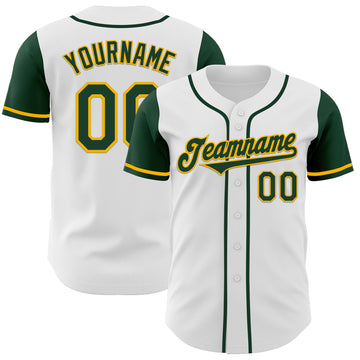 Custom White Green-Gold Authentic Two Tone Baseball Jersey