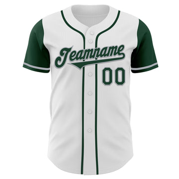 Custom White Green-Gray Authentic Two Tone Baseball Jersey