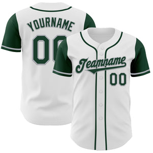 Custom White Green-Gray Authentic Two Tone Baseball Jersey