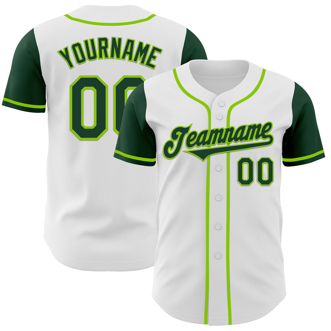 Custom White Green-Neon Green Authentic Two Tone Baseball Jersey