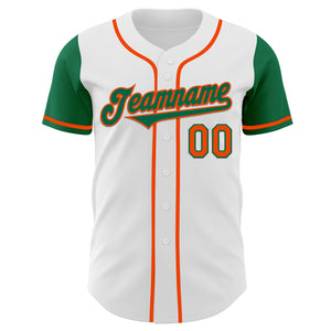 Custom White Kelly Green-Orange Authentic Two Tone Baseball Jersey