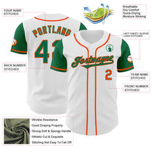 Custom White Kelly Green-Orange Authentic Two Tone Baseball Jersey