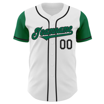 Custom White Kelly Green-Black Authentic Two Tone Baseball Jersey