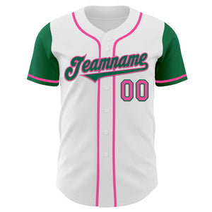 Custom White Kelly Green-Pink Authentic Two Tone Baseball Jersey