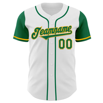 Custom White Kelly Green-Gold Authentic Two Tone Baseball Jersey